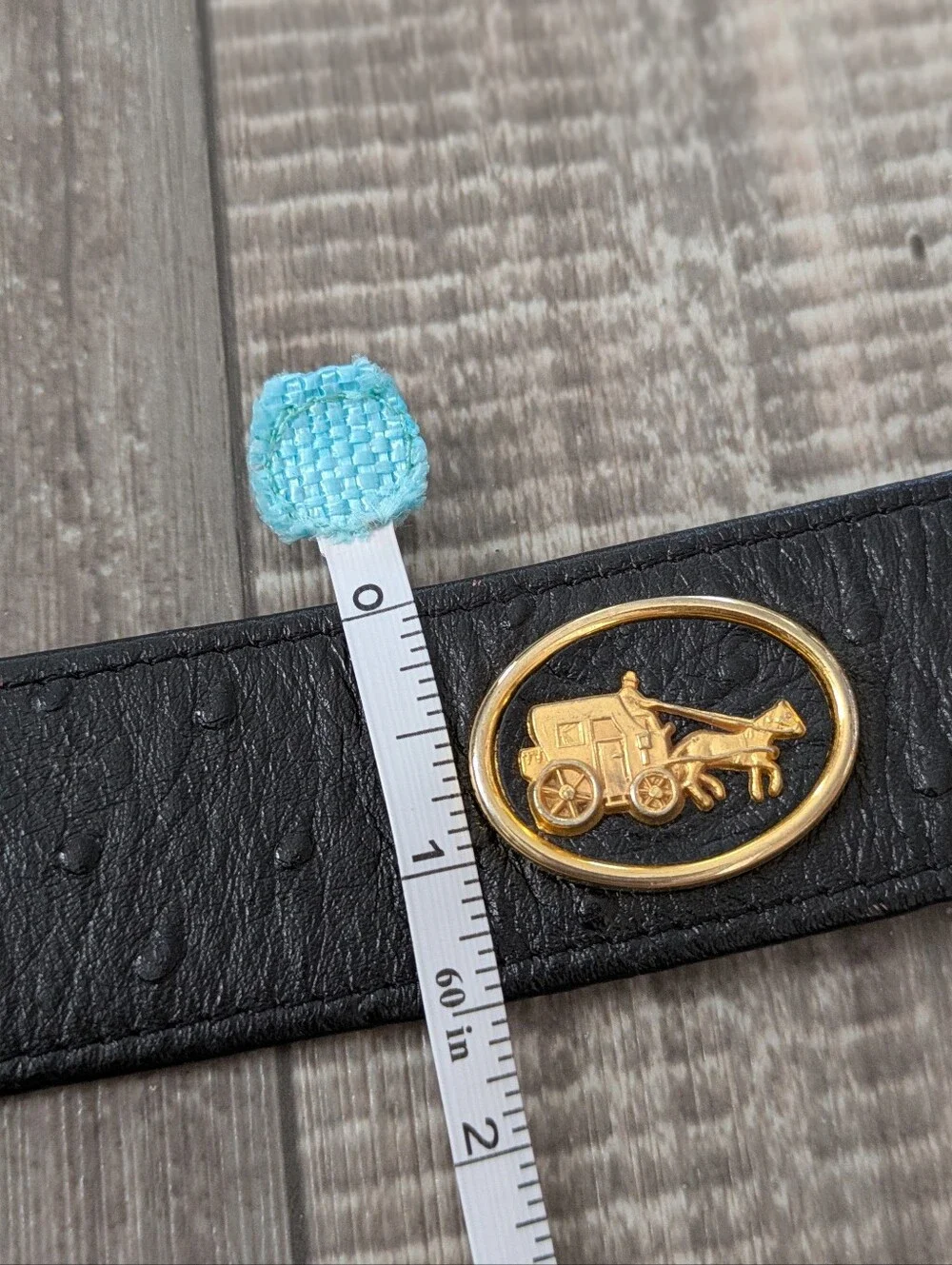 Vintage French Black Leather Equestrian Belt Horse Carriage Gold Buckle